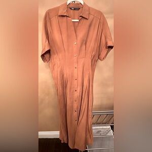 Zara button down dress in brown/peach size Small US-Used once!